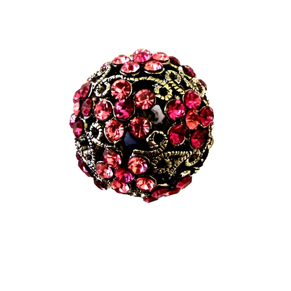 New Vintage Pink Rhinestone Silver Filigree Orb Ball Flower Cluster Pendant